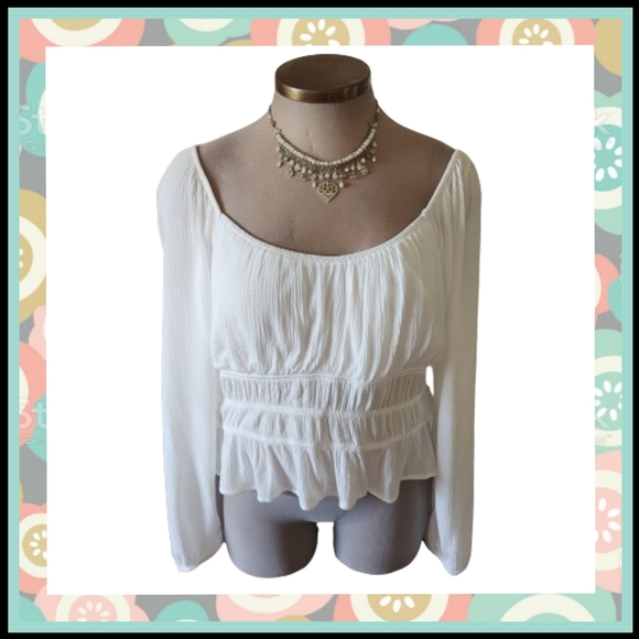PRETTY ☆ OFF-WHITE GAUZE FABRIC ☆ PEASANT TOP ☆ 2x  ☆ NWT - Picture 1 of 6